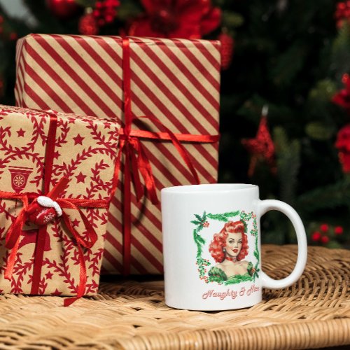 Naughty  Nice Retro Christmas Pinup Coffee Mug