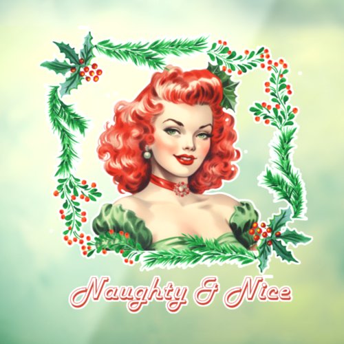 Naughty  Nice Retro Christmas Pinup Window Cling