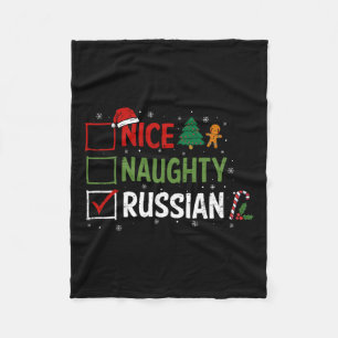 Naughty Nice Russian Christmas Pajamas Santa Claus Fleece Blanket
