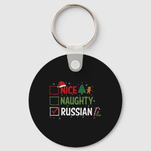 Naughty Nice Russian Christmas Pajamas Santa Claus Keychain