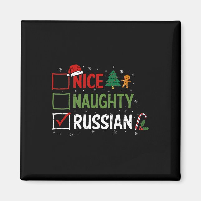 Naughty Nice Russian Christmas Pajamas Santa Claus Magnet (Front)