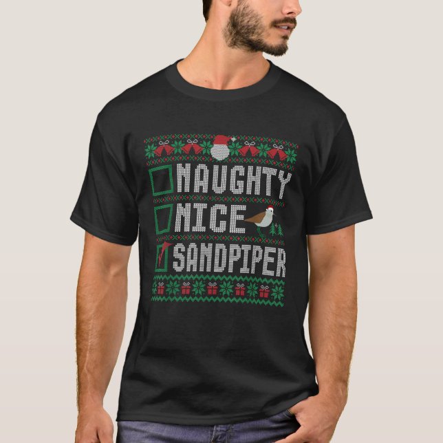 Naughty Nice Sandpiper Birds Animal Lovers Christm T-Shirt (Front)