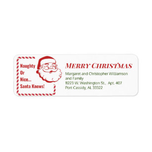 Naughty Nice Santa Christmas Red Candy Cane  Label