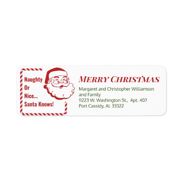 Naughty Nice Santa Christmas Red Candy Cane  Label (Front)