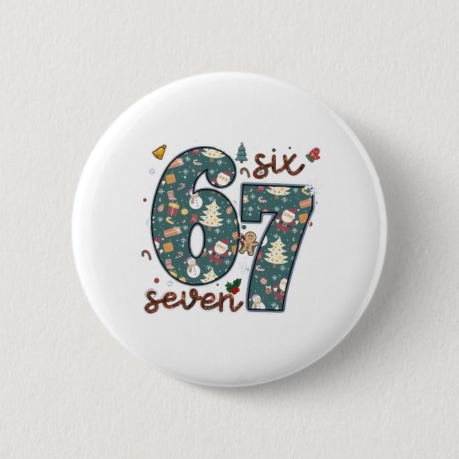 Naughty Nice Six Seven 67 Brainrot Christmas Button (Front)