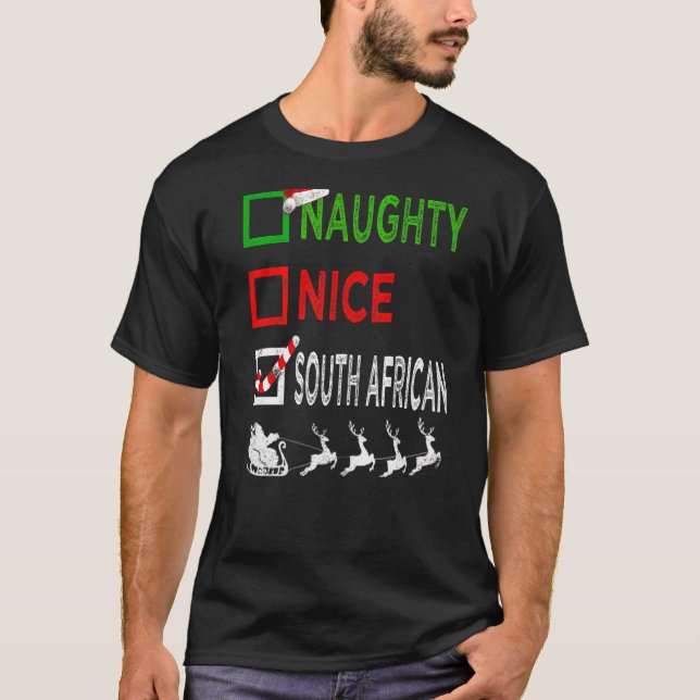 Naughty Nice South African Christmas Pajamas Santa T-Shirt (Front)
