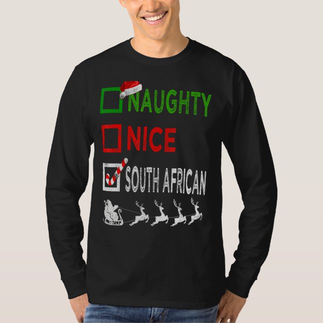 Naughty Nice South African Christmas Pajamas Santa T-Shirt (Front)