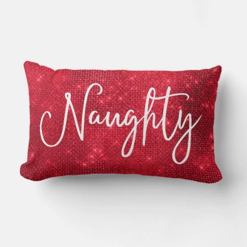 Naughty Nice Sparkly Red White Glitter Sequin Lumbar Pillow