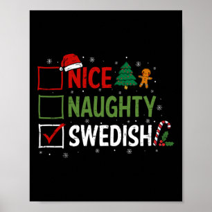 Naughty Nice Swedish Christmas Pajamas Santa Claus Poster
