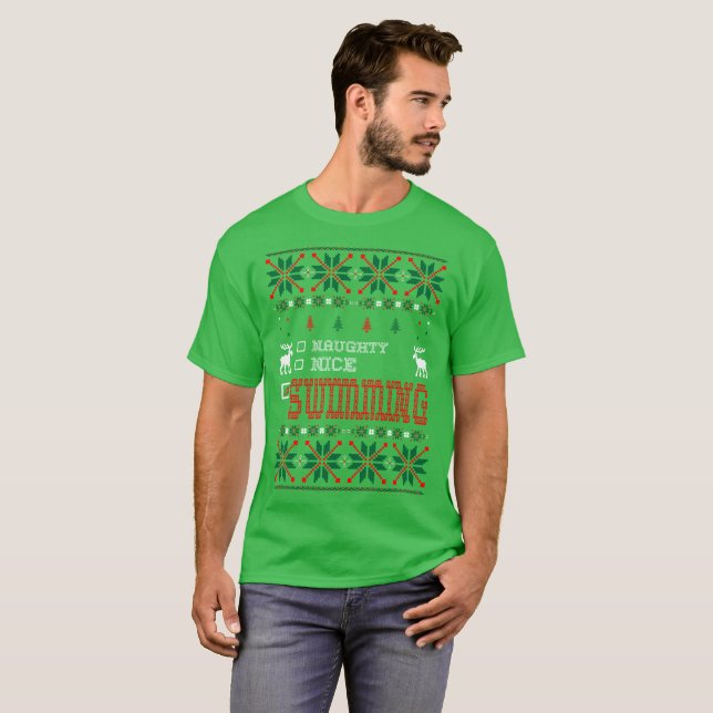 Naughty Nice Swimming Christmas Ugly Sweater Shirt (Front Full)