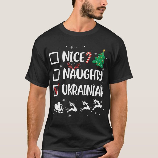 Naughty Nice Ukrainian Christmas Funny Santa Hat X T-Shirt (Front)
