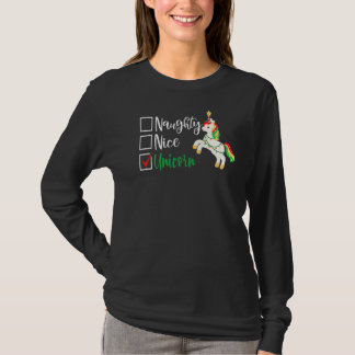 Naughty Nice Unicorn Christmas Holiday Cute Santa T-Shirt