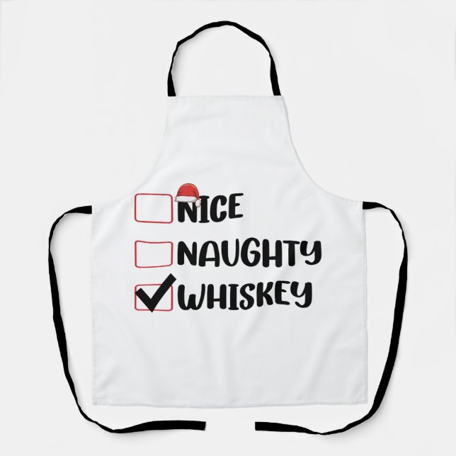 Naughty Nice Whiskey Santa Christmas List Apron (Front)