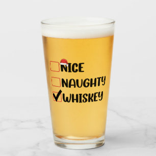 Naughty Nice Whiskey Santa Christmas List Glass
