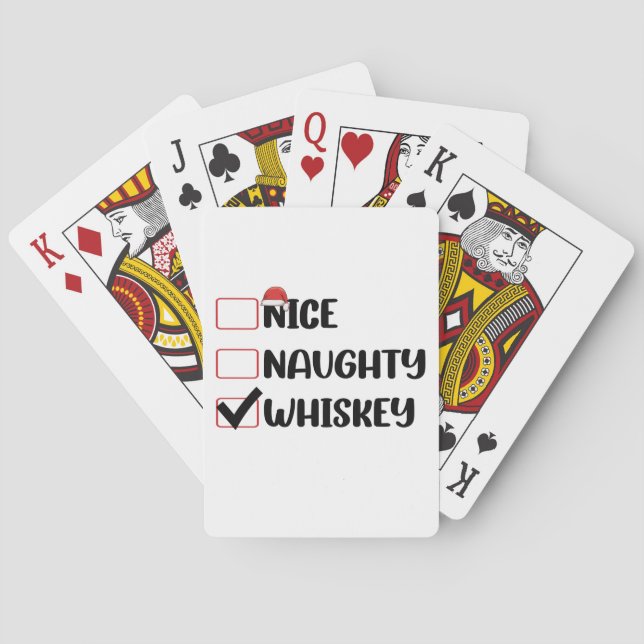 Naughty Nice Whiskey Santa Christmas List Poker Cards (Back)