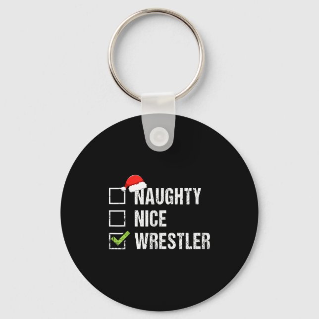 Naughty Nice Wrestler Shirt Wrestling Santa Christ Keychain (Front)