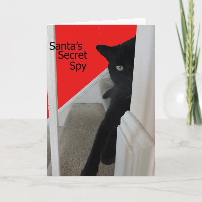 Naughty or Nice Black Cat Spy Christmas Card (Front)