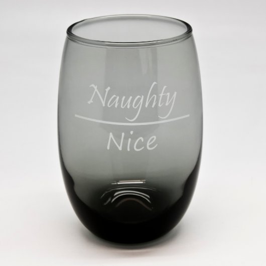 Naughty or Nice Black Gradient Stemless Wine Glass (Front)