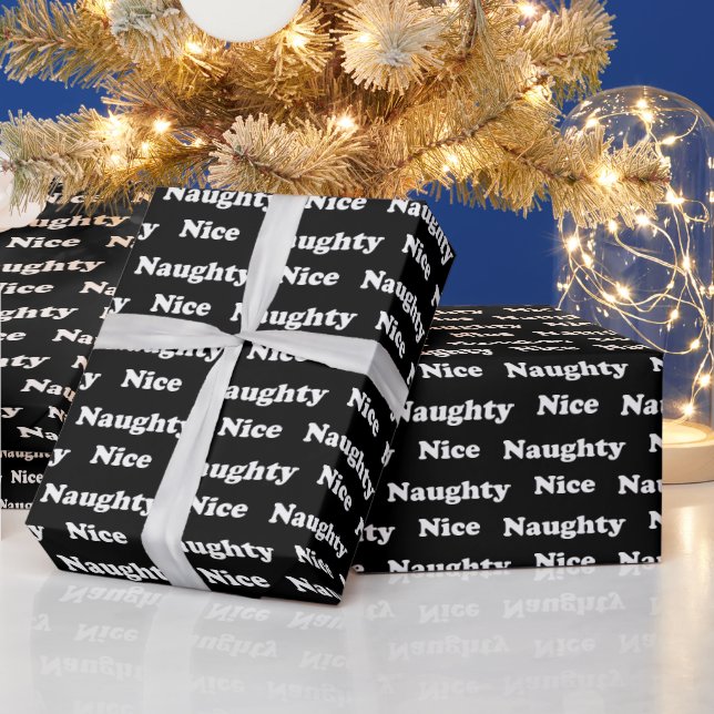 Naughty or nice black white modern funny cute wrapping paper (Holidays)