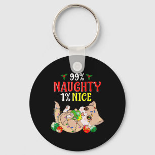 Naughty Or Nice Christmas Cat Funny Humor 1 Keychain