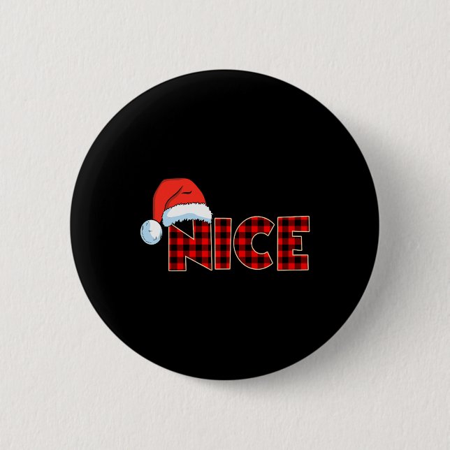 Naughty Or Nice Christmas Couple Buffalo Red Plaid Button (Front)