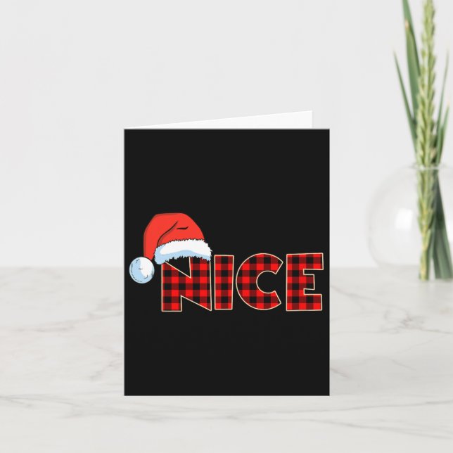 Naughty Or Nice Christmas Couple Buffalo Red Plaid Card (Front)