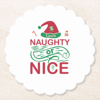 Naughty or Nice Christmas Frogs with Santa Design Paper Coaster