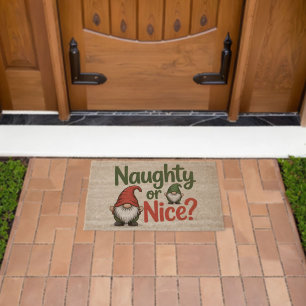 Naughty or Nice Christmas Graphic: Cute Gnomes Fiber Doormat