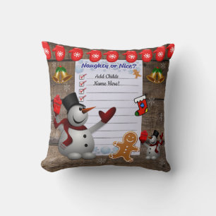 Naughty Or Nice Christmas List Frosty The Snowman Throw Pillow