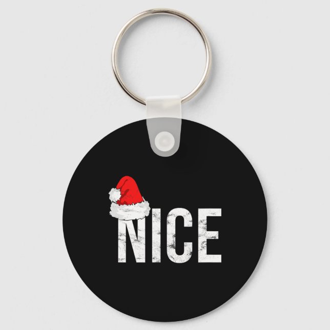 Naughty Or Nice Christmas Matching Family Pajamas  Keychain (Front)