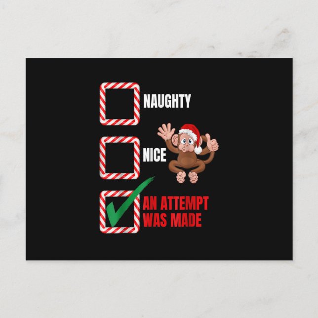 Naughty Or Nice Christmas Monkey Funny Family Ugly Postcard (Front)