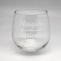 Naughty or Nice Clear Stemless Wine Glass
