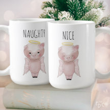 Naughty or Nice Cute Holiday Angel Pig Cartoon