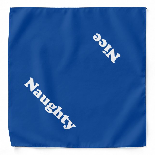 Naughty or Nice, double sided, blue dog Bandana (Front)