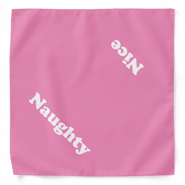 Naughty or Nice, double sided, pink white dog Bandana (Front)