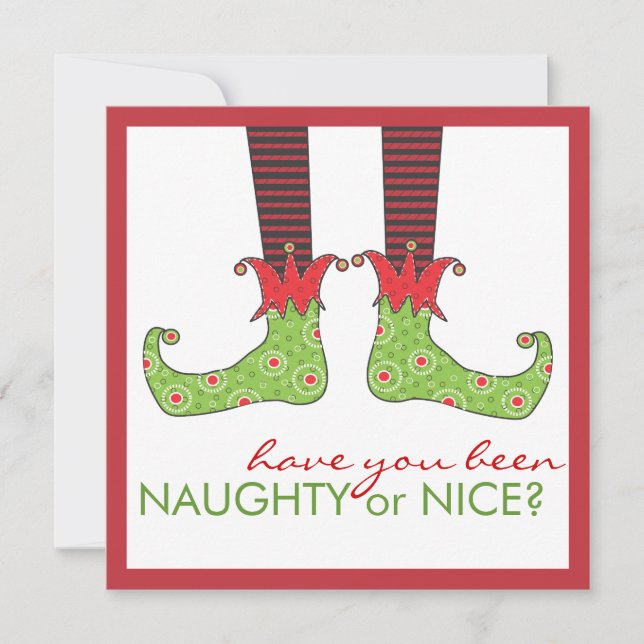 Naughty or Nice Elf Feet Holiday Christmas Party Invitation (Front)