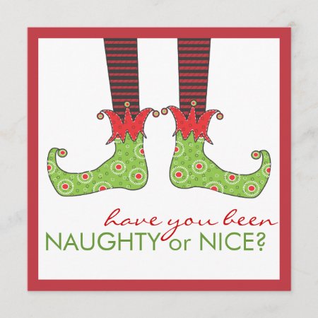 Naughty Or Nice Elf Feet Holiday Christmas Party Invitation