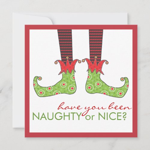 Naughty or Nice Elf Feet Holiday Christmas Party Custom Invite