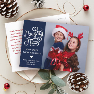 Naughty or Nice Funny Cute Kids Sibling Photo Holiday Postcard