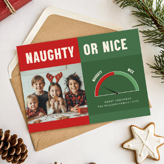 Naughty or Nice | Funny Family Kid Photo Christmas Holiday Card