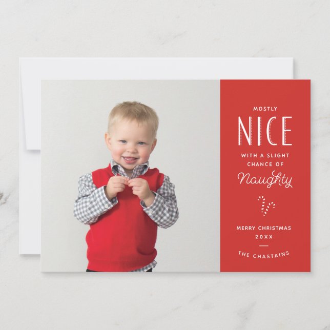 Naughty or Nice Funny Kids Photo Christmas Cards (Front)