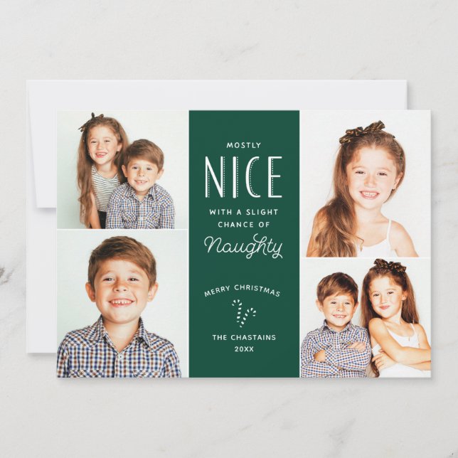 Naughty or Nice Funny Kids Photo Christmas Cards (Front)