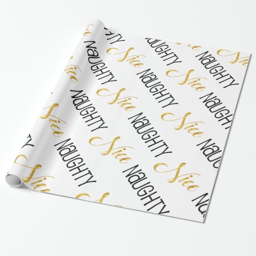 Naughty or Nice Gold Black Holiday Christmas White Wrapping Paper