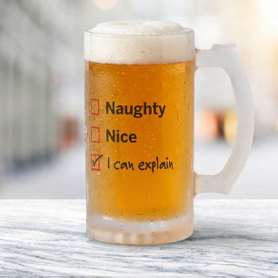Naughty or Nice - I Can Explain Frosted Glass Beer Mug