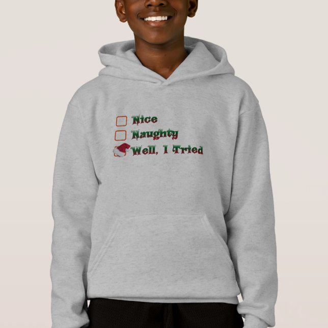 naughty or nice i tried funny christmas Hoodie (Front)