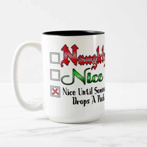 Naughty Or Nice Ice Hockey Fan Edition White Two_Tone Coffee Mug