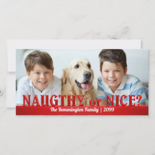 Naughty or Nice in Red Fun and Simple Photo Holiday Card