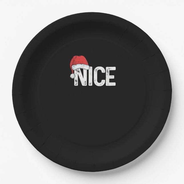 Naughty Or Nice Matching Christmas Funny Design  Paper Plates (Front)