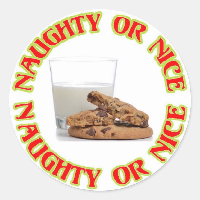 Naughty or Nice Milk and Cookies Christmas Sticker (Front)