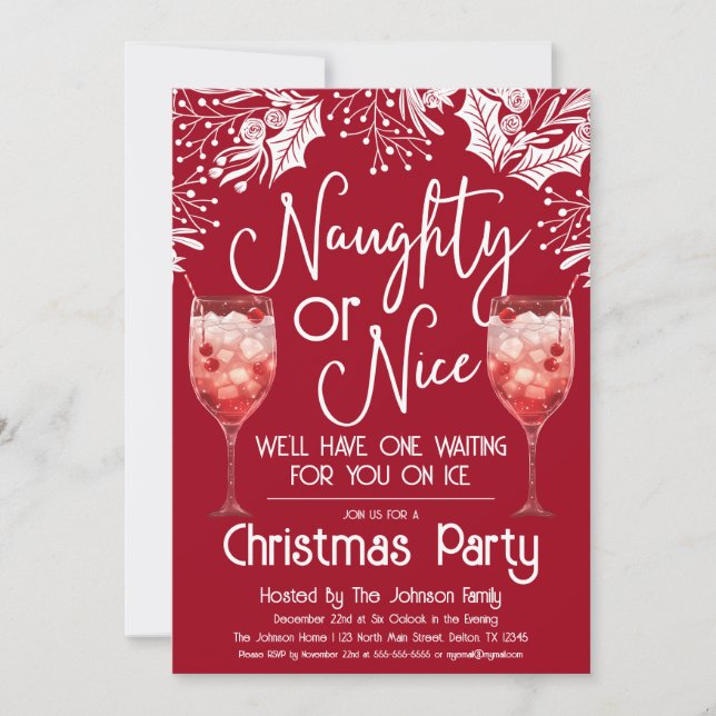 Naughty or Nice Mixed Drink Funny Christmas Party Invitation (Front)